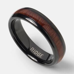 RIDGE Wood Tungsten Ring Men 6mm/8mm Rounded Band Mopane Wood Wedding Ring NEW